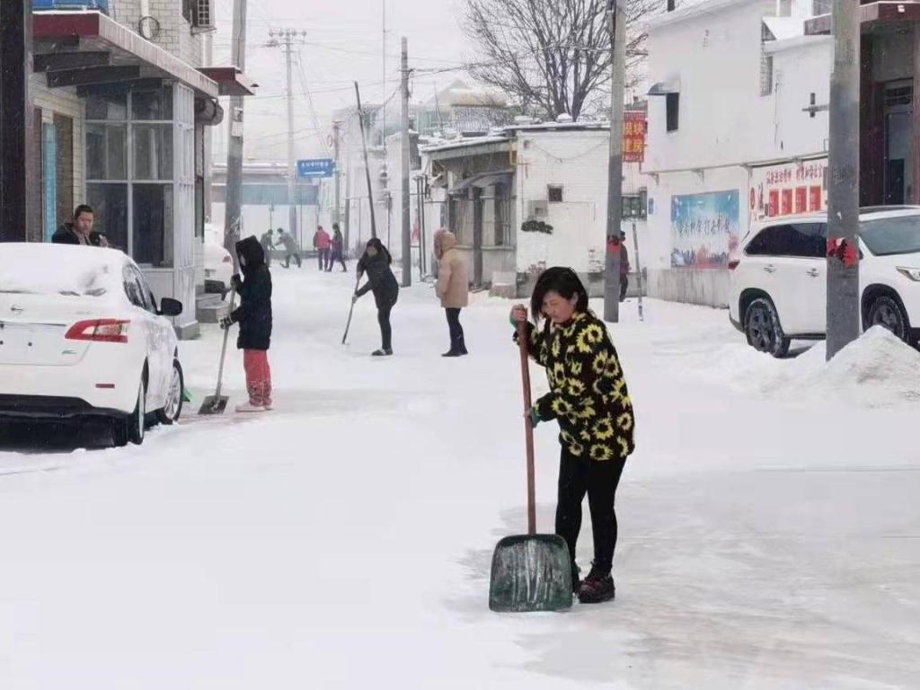 河北保定高阳县：党员群众齐上阵 清扫积雪美家乡