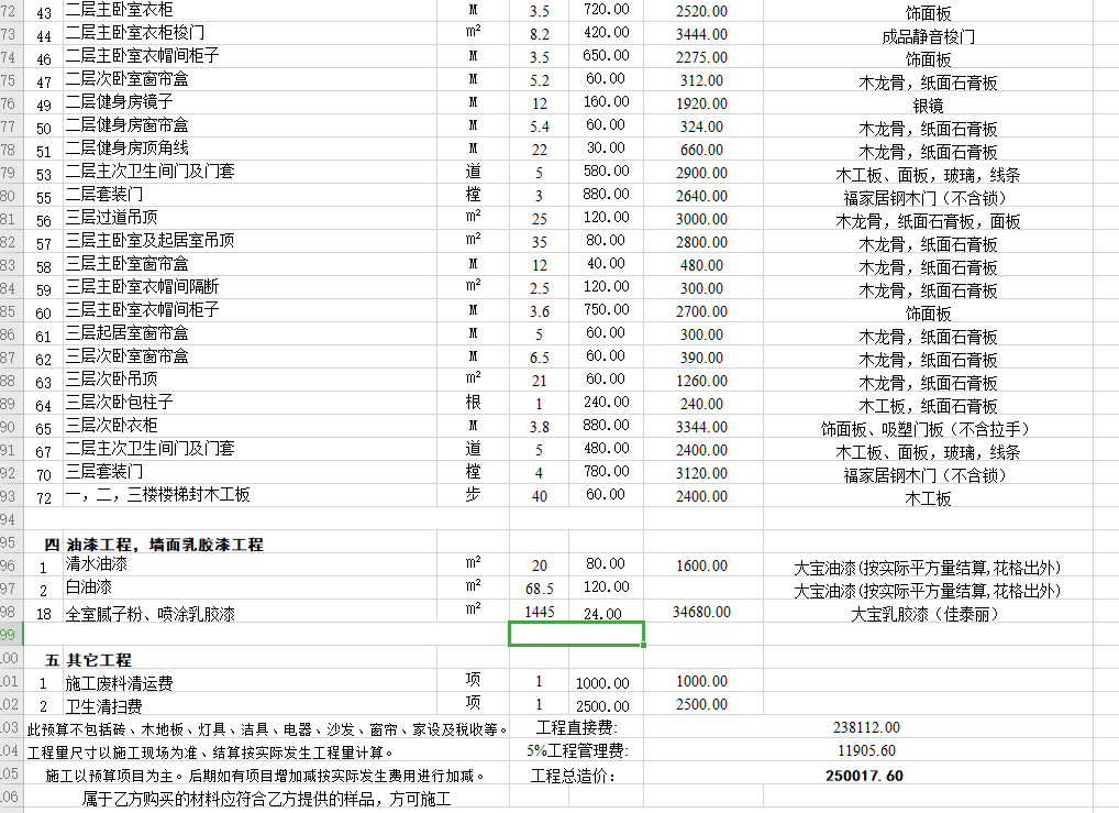 住房装修预算表(最新预算明细表格)