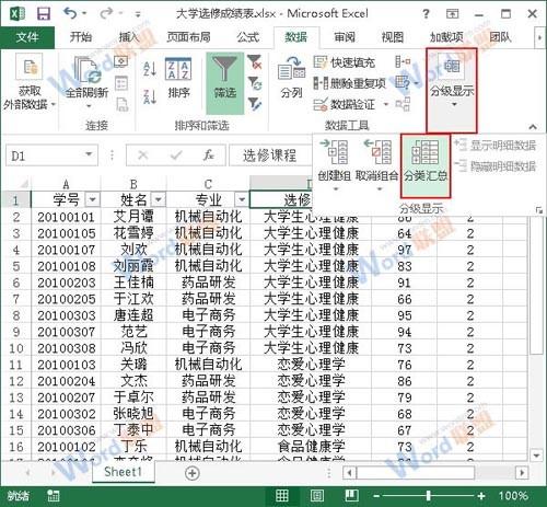 Excel 2010中进行分类汇总操作时可以设置