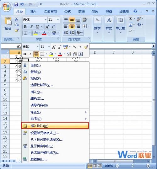 如何在Excel2007中插入注释