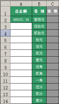 计算钞票张数的函数(excel计算人民币张数)