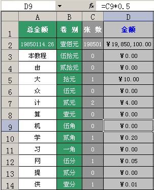 计算钞票张数的函数(excel计算人民币张数)