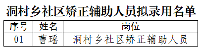 洞村乡公开招聘社区矫正辅助人员拟录用名单公示