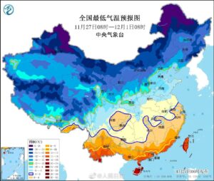 大风降温预报图紫蓝一片