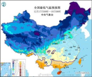 寒潮南下发威 多地将现同期少见低温