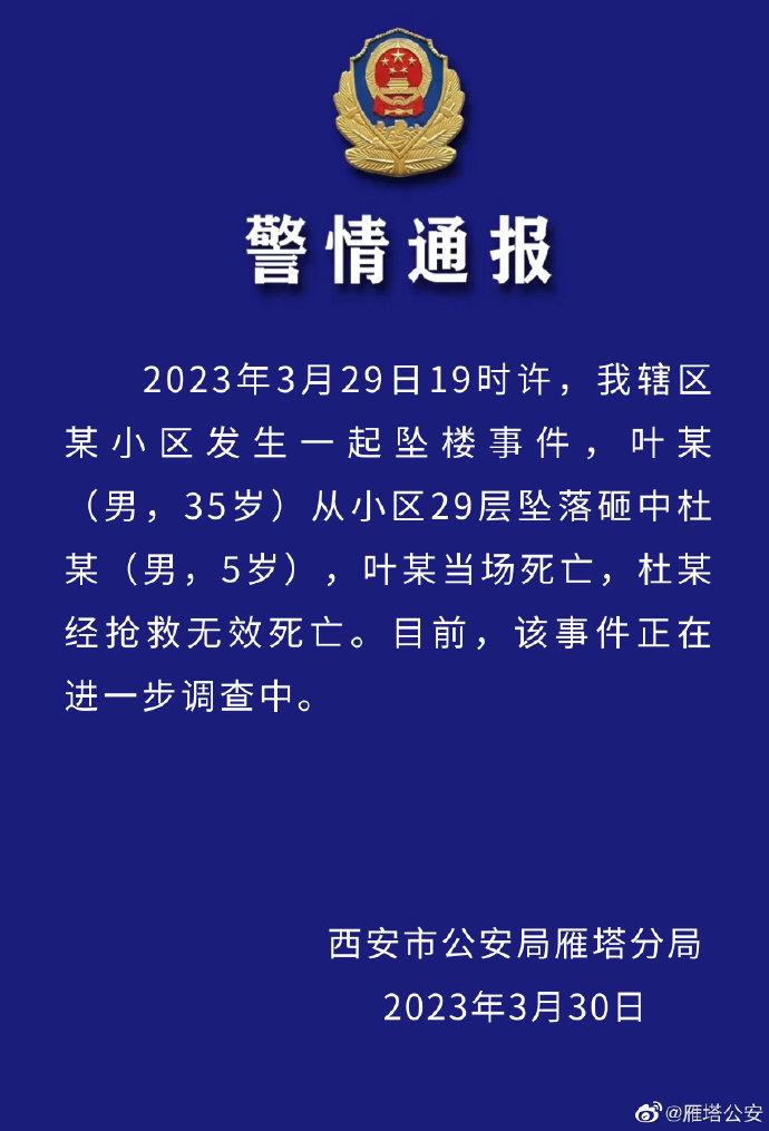 男子29楼坠落砸死男童 警方通报