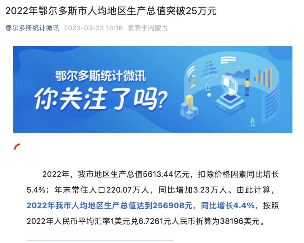 鄂尔多斯去年人均GDP突破25万元