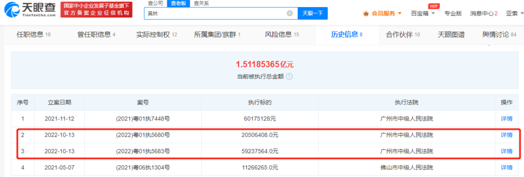 吴亦凡表哥被执行总金额1.5亿元