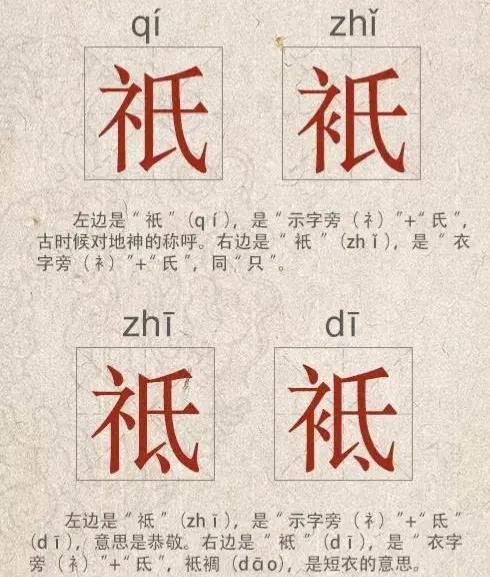 礻字旁的字有哪些，衹和袛的异同